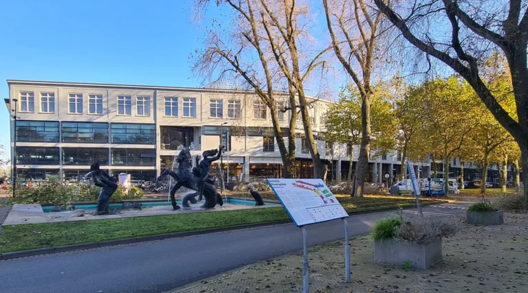 Amphitrite fountain sculpture group beside KNSM-laan and Loods 6 in Amsterdam, photographed in daylight in October 2024