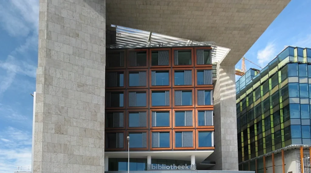 Entrance facade of OBA Oosterdok public library in Amsterdam