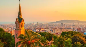 Park Guell panorama at sunset