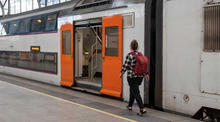 Woman getting a Train in Barcelona